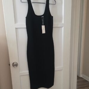 Vince Black Square Neck Sleeveless Midi Dress